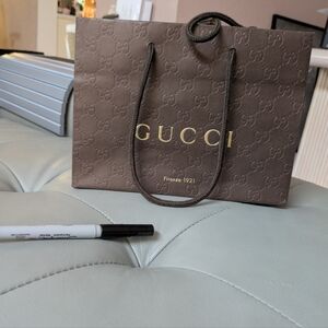 Gucci Brown Embossed Paper Small Shopping Bag with Gold Logo